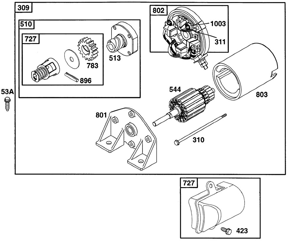 Electric Starter Diagram and Parts List for 161432-0126-XX  Briggs and Stratton Engine